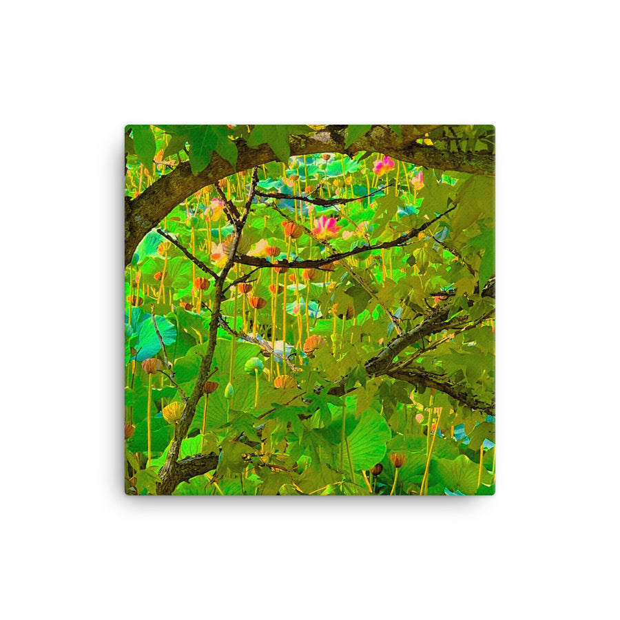 Flowers and Lilies framed by branches - Canvas