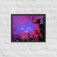 Vivid red leaves circling clouds-Framed