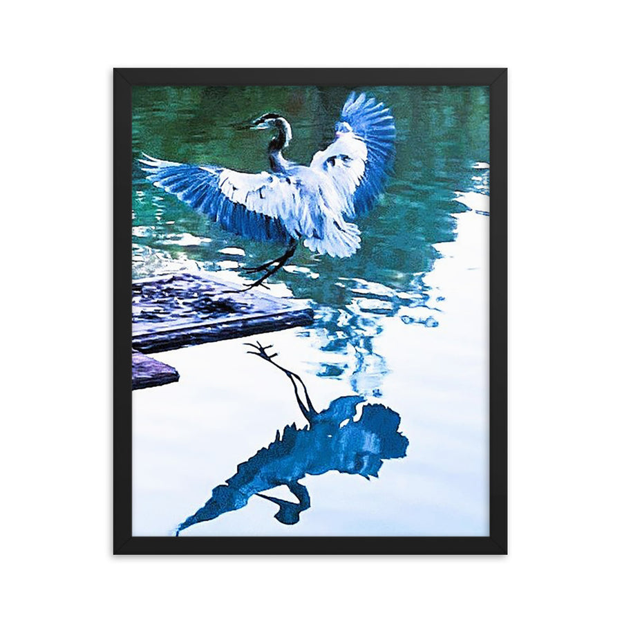 Impressions of Great Blue Heron wings and reflection - Framed