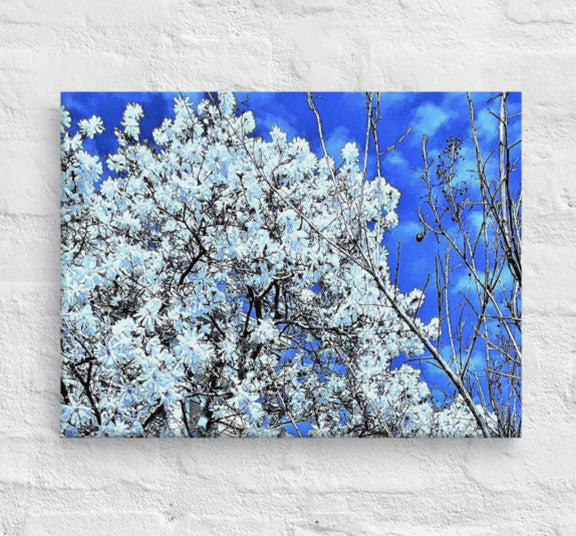 Flowering tree with matching dotted clouds - Canvas