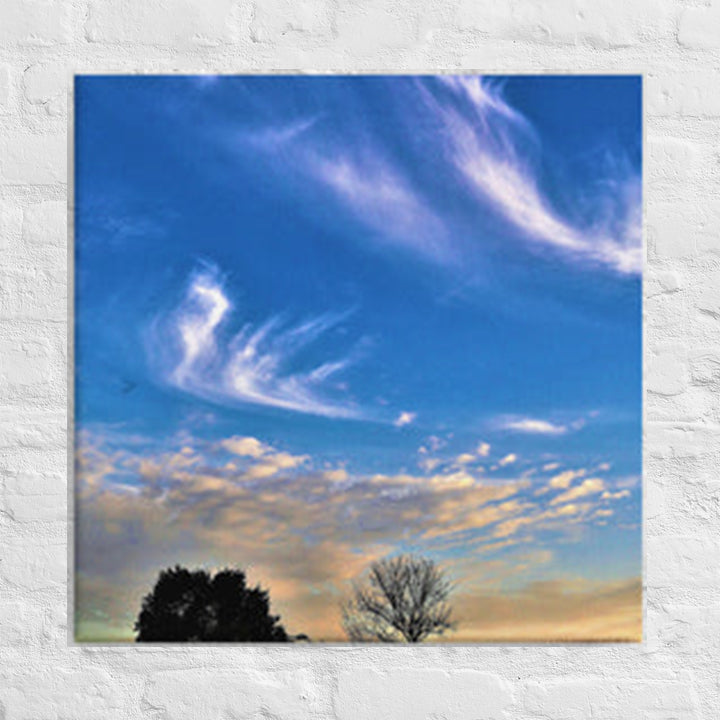 Trees with cloud wisps in Flint Hills of Kansas - Canvas