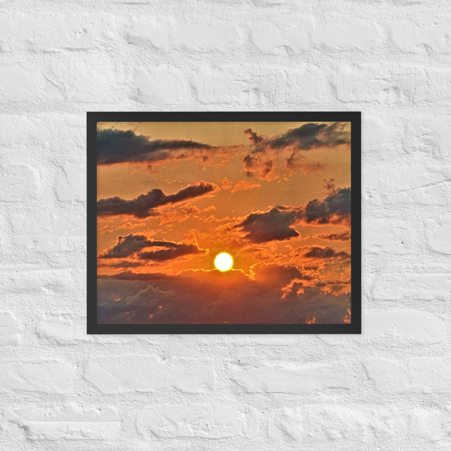 Red sunrise among the clouds - Framed