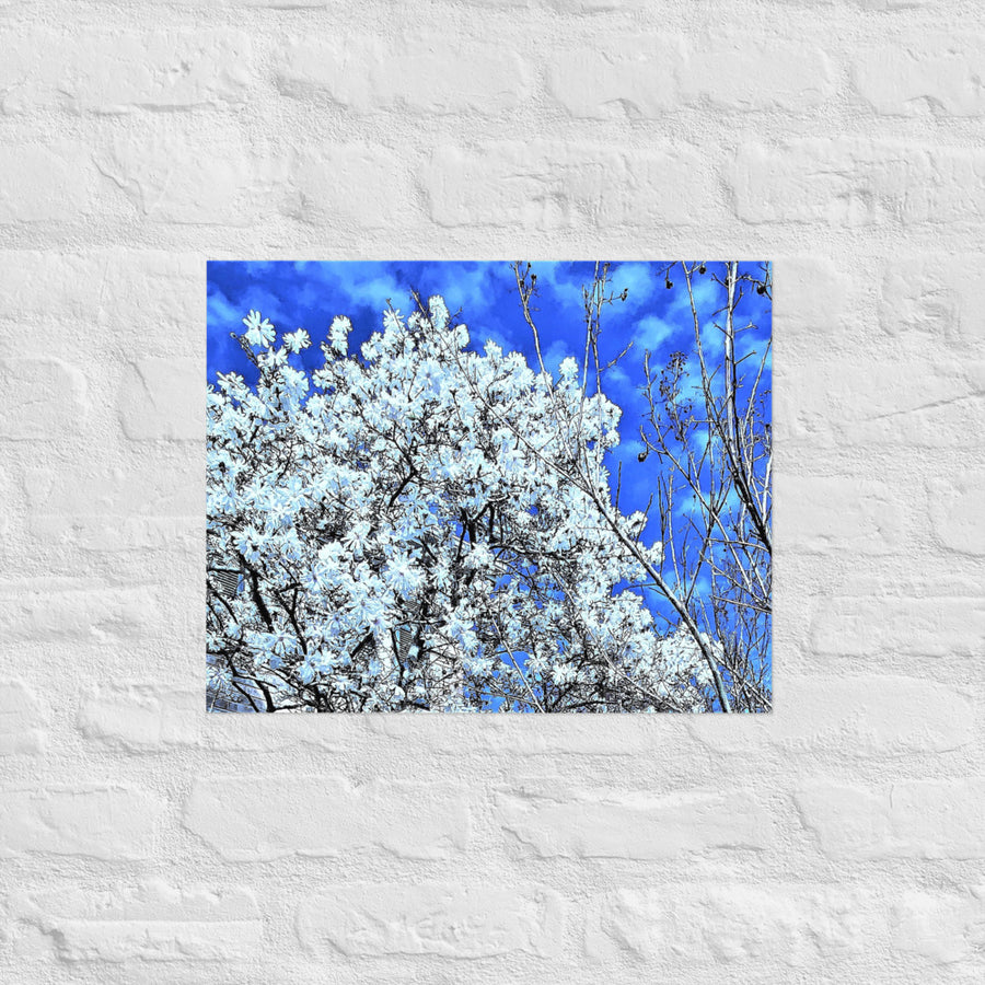 Flowering tree with matching dotted clouds - Unframed