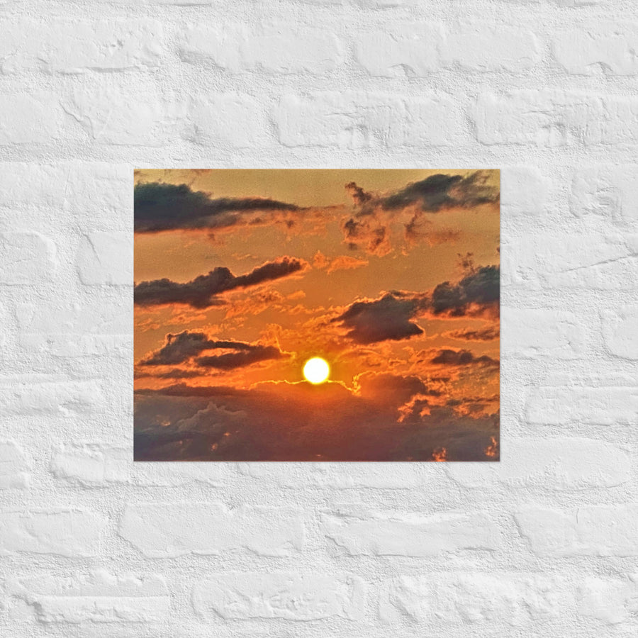 Red sunrise among clouds - Unframed